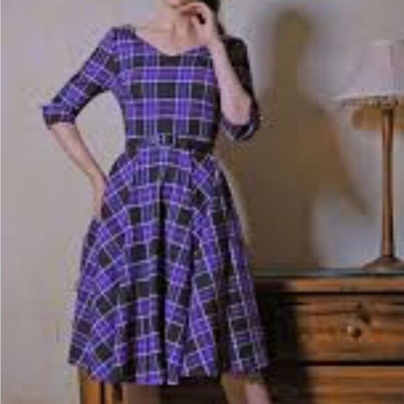 Pinup Couture Celia Dress in Purple Plaid - Picture 4 of 11